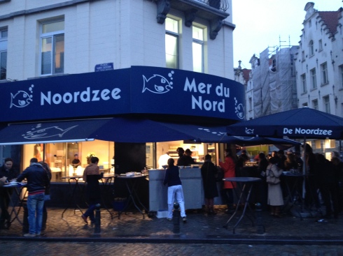 Mer du Nord translates to "deliciously awesome seafood at a stand in the middle of Brussels." I think.
